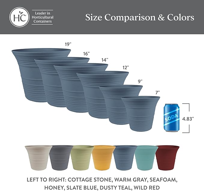 The HC Companies Sedona Round Self-Watering Pot - Lightweight Self Care Planter - Plastic Planter for Herbs & More - Durable Plant Pots for Indoor Plants & Outdoor Plants (12" Warm Gray, Pack of 1)