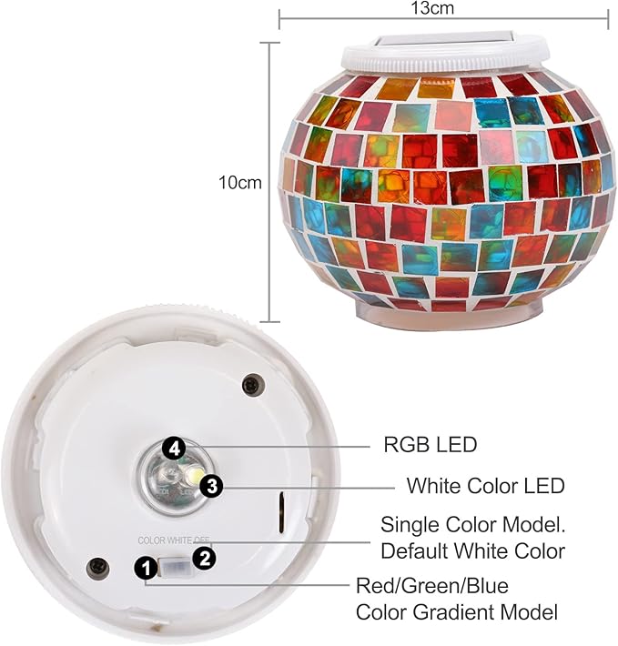 Color Changing Mosaic Solar Light Led Garden Lights，echargeable Solar Table Lights Outdoor Waterproof Solar Night Lights for Garden, Patio, Party，Outdoor/Indoor Decorations, Ideal Gift