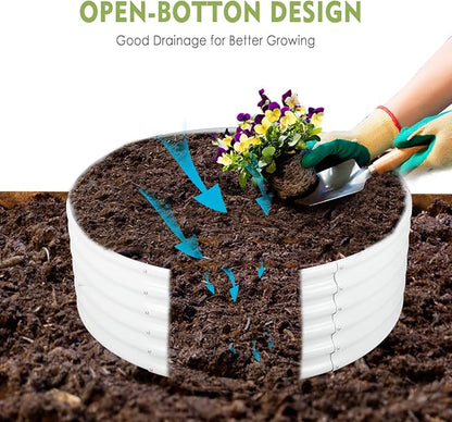 FORTUNO 2 Pcs 17" Tall 4 Ft Round Raised Garden Bed Box Galvanized Metal Outdoor High Flower Bed Steel Patio Ground Planter for Planting Vegetables and Herbs, White
