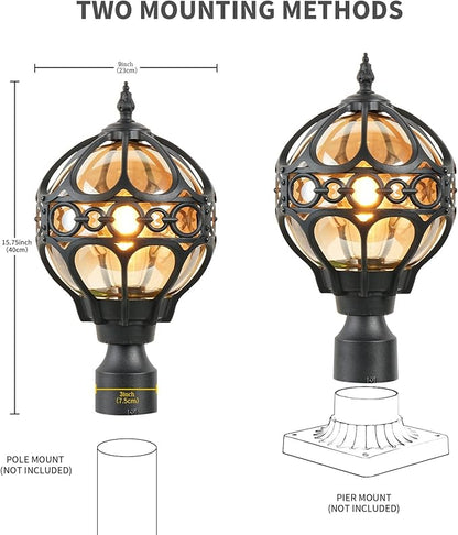 Soccer Ball Outdoor Post Light for Lawn Porch Yard Driveway, Black Globe Outside Pier Mount Post Light Fixtures, Waterproof Sphere Lamp Post Light, Exterior Pole Mount Light(Large,2 Pack)