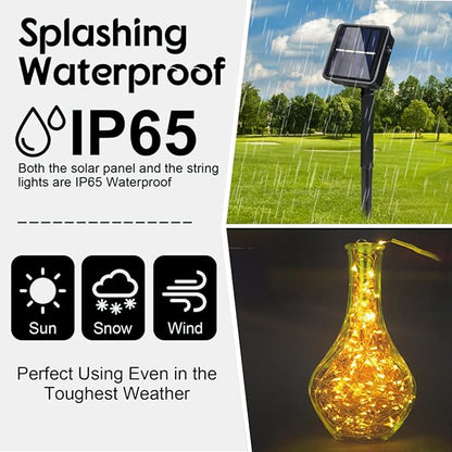 2 Pack Total 200 LED 66FT Solar Powered Copper Wire String Lights Outdoor, Waterproof, 8 Modes Fairy Lights for Garden, Patio, Party, Yard, Christmas (Warm White)