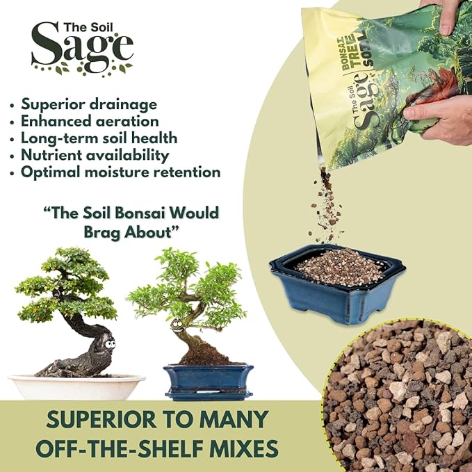The Soil Sage 5qts/5l Premium Bonsai Mix - U.S.A. Made Ready to Use - Akadama, Pumice, Lava Rock, Fine Pine Bark - Large Bag for All Bonsai Tree - High Drainage Potting, Repotting (Bonsai Soil / 5 QT)