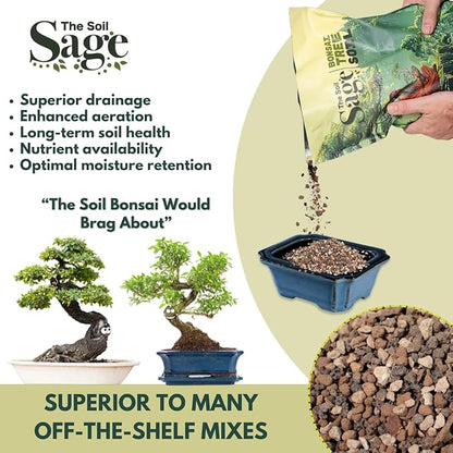 The Soil Sage 5qts/5l Premium Bonsai Mix - U.S.A. Made Ready to Use - Akadama, Pumice, Lava Rock, Fine Pine Bark - Large Bag for All Bonsai Tree - High Drainage Potting, Repotting (Bonsai Soil / 5 QT)