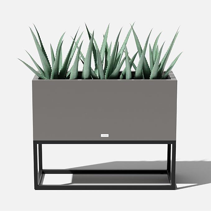 Veradek Block Series Raised Long Box Planter for Patio & Garden | Durable All-Weather Use with Aluminum Stand | Modern Décor for Herbs, Flowers