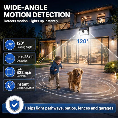 [6 Packs] Solar Motion Sensor Outdoor Lights, Super Bright Solar Lights Outdoor Waterproof, 3 Lighting Modes Security Wall Light for Outside Walking Dog Fence Backyard Deck Garden Door Step Garage