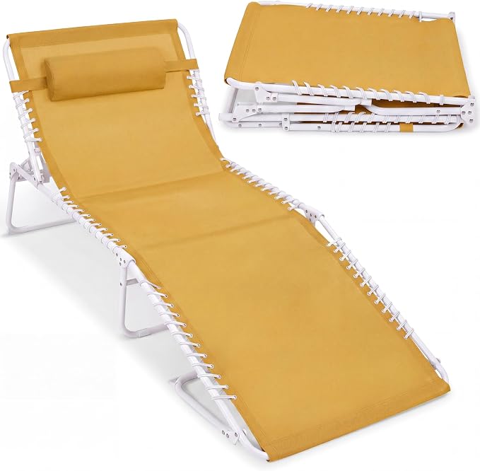 Best Choice Products Extra Wide Patio Chaise Lounge Chair, Portable Outdoor Folding Recliner for Lawn, w/ 8 Positions, Handles, 440lb Capacity - Marigold/White