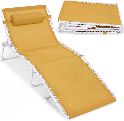 Best Choice Products Extra Wide Patio Chaise Lounge Chair, Portable Outdoor Folding Recliner for Lawn, w/ 8 Positions, Handles, 440lb Capacity - Marigold/White