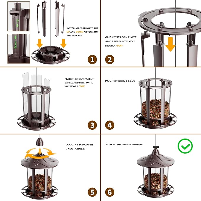 Birdream Bird Feeders for Outdoor Hanging, Assembly Required, 1-Min Easy Setup, Charming Castle Design, Attracting Cardinals Chickadees Goldfinches & Sparrows - Brown