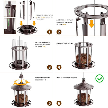 Birdream 2 Pack Bird Feeders for Outdoor Hanging, Assembly Required, 1-Min Easy Setup, Charming Castle Design, Attracting Cardinals Chickadees Goldfinches & Sparrows - Brown