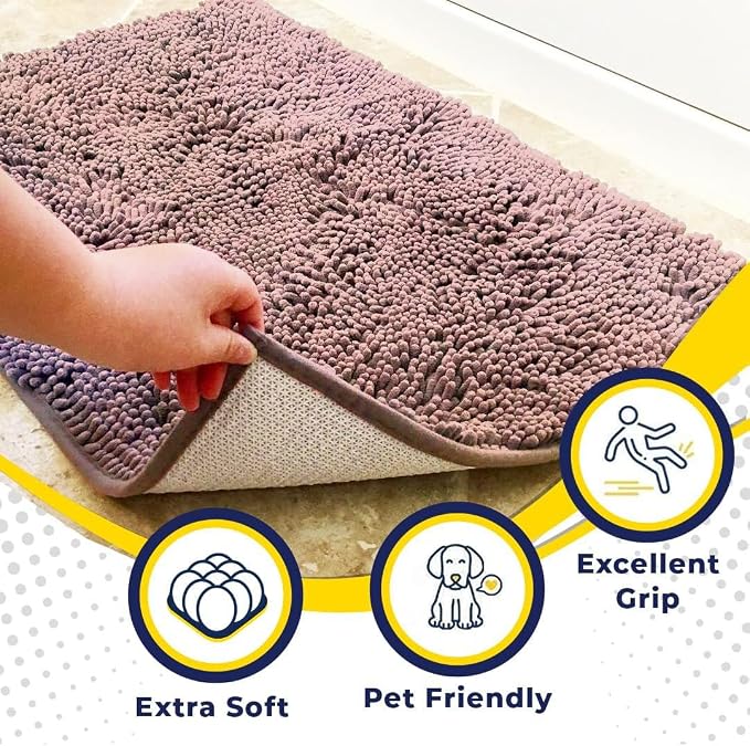 Muddy Mat® | Super Water Absorbent Door Mat Indoor, Microfiber Quick Dry Chenille Entryway Rug, Slip Resistant Front Door Mat, Indoor Mats for Entryway, Machine Washable Pet Rug, Blush Pink 2ft x 4ft