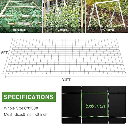Trellis Netting, CANAGROW Heavy-Duty Garden Plant Trellis Netting for Climbing Plants, Outdoor Indoor Grow Net for Beans Tomatoes Peas Pumpkin Flowers, 6x30ft, 1 Pack