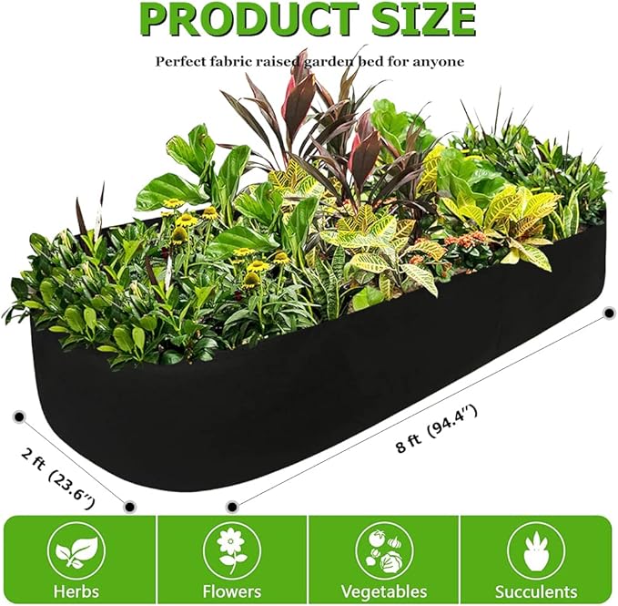 Fabric Raised Garden Bed, Raised Planters for Outdoor Plants, Rectangle Garden Grow Bag for Herb Flower and Vegetables, 2 ft X 8 ft