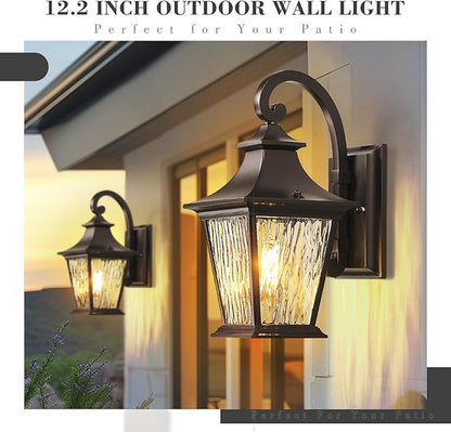 Emliviar 12.2 Inch Wall Light with Water Ripple Glass, 1-Light Outdoor Patio Light for House, Die-cast Aluminum in Oil Rubbed Bronze Finish, XE219B ORB