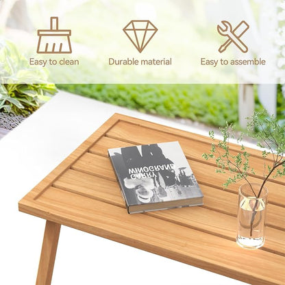 C-Hopetree Small Metal Outdoor Coffee Side Table for Outside Patio, Rectangle, Wood Look