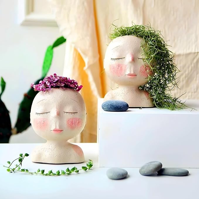 Face Planters Pots Head,Cute Succulents Plants Planters,Creative Resin Pots with Drainage Hole,Ideal Vase Gifts for Indoor Outdoor Garden Decor