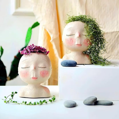 Face Planters Pots Head,Cute Succulents Plants Planters,Creative Resin Pots with Drainage Hole,Ideal Vase Gifts for Indoor Outdoor Garden Decor