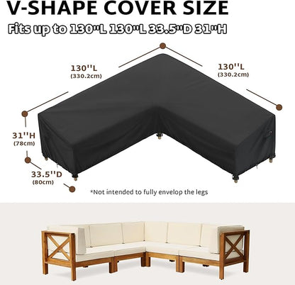 iBirdie Outdoor Sectional Cover fit 130" x 130", 128" x 128", 126" x 126" L-Shaped Patio Sofa, Waterproof Weatherproof 600D Heavy Duty Garden Furniture Cover for Outside L Shape Couch