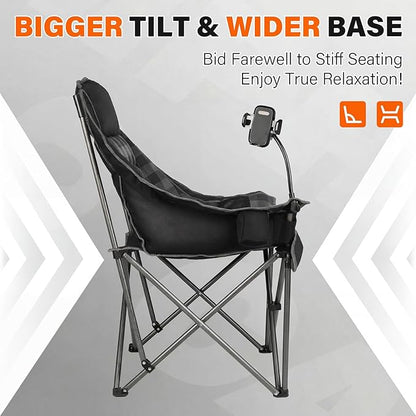 Oversized Camping Chairs for Adults- Heavy Duty Extra Large Lawn Chair,Folding Comfy Padded Camp Chair for Outdoor Sports Garden Beach Fishing,Wide&Thick,Black Plaid