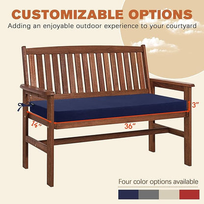 Favoyard Outdoor Bench Cushion 36 x 14 Inch Rainproof Patio Furniture Cushions 3-Year Color Fastness Garden Settee Porch Pads with Ties, Blue