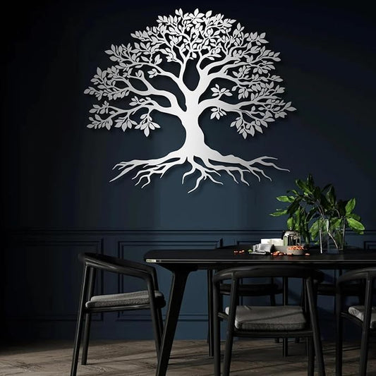 VTHTA Large Tree of Life Metal Wall Art,Tree Wall Sign for Living Room Bedroom Indoor Outdoor Garden Home Decoration (Sliver, 19" Wx16 H/47x41cm, Metal Wall Art)