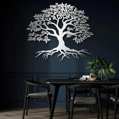 VTHTA Large Tree of Life Metal Wall Art,Tree Wall Sign for Living Room Bedroom Indoor Outdoor Garden Home Decoration (Sliver, 47" Wx41 H/120x105cm, Metal Wall Art)