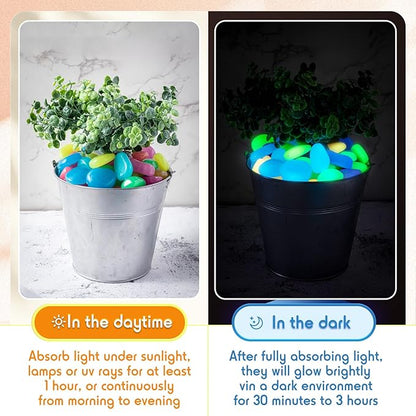 Landical 100 Pcs Large Glow in The Dark Rocks Pebbles Outdoor Fish Tank Rocks Aquarium Gravel Luminous Stones for Walkway Succulent Plant Halloween Decor (Multicolor,1.8 Inch)