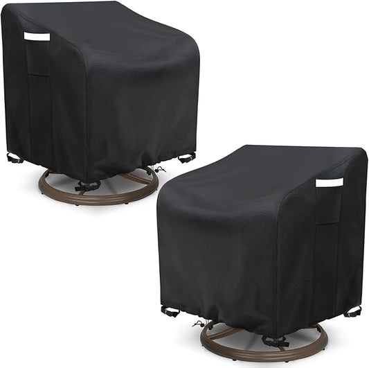 AKEfit Outdoor Swivel Lounge Chair Cover 2 Pack,Heavy Duty Waterproof Patio Chair Covers for All-Weather Protection Outdoor Lawn Furniture,Black-33Wx35Dx38.5H inches