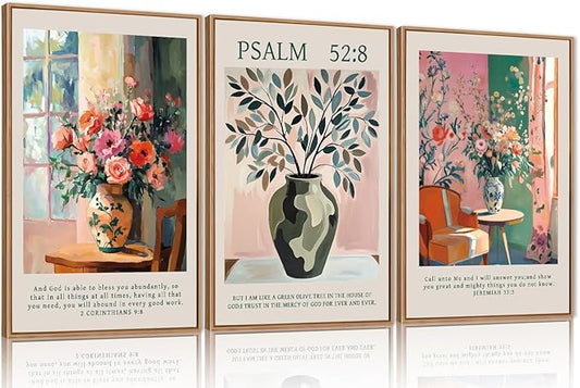 FWIEXA Christian Bible Verse Canvas Wall Art Set, Easter 3 Piece Religious Scripture Framed Wall Decor, Jesus Floral Painting Artwork, 16x24 Inches Modern Biblical Pictures Prints for Living Room, Bedroom, Women, Rustic Farmhouse