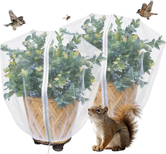 Blueberry Bush Netting Cover 2 Pack 4.5 x 4.5 ft, Bird Netting with Zipper & Drawstring, Reusable Berry Bush Netting for Lowbush Blueberries & Garden Plants, Bird Deer Insect and Poultry Barrier