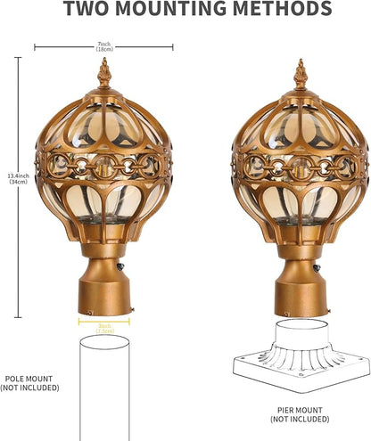 Dusk to Dawn Globe Outdoor Post Light for Lawn Patio Yard Driveway, Brass Sphere Outside Lamp Post Light, Pier Mount Post Lantern Lighting Fixtures, Soccer Ball Exterior Pole Post Light(1 Pack)