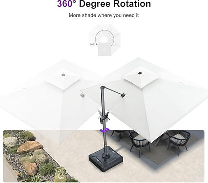 PURPLE LEAF Cantilever Umbrella with Base Included 9' X 12' Outdoor Patio Rectangular Umbrella with Double Top Large Heavy Duty 360° Rotation Offset for Deck Garden Pool Canvas Natural