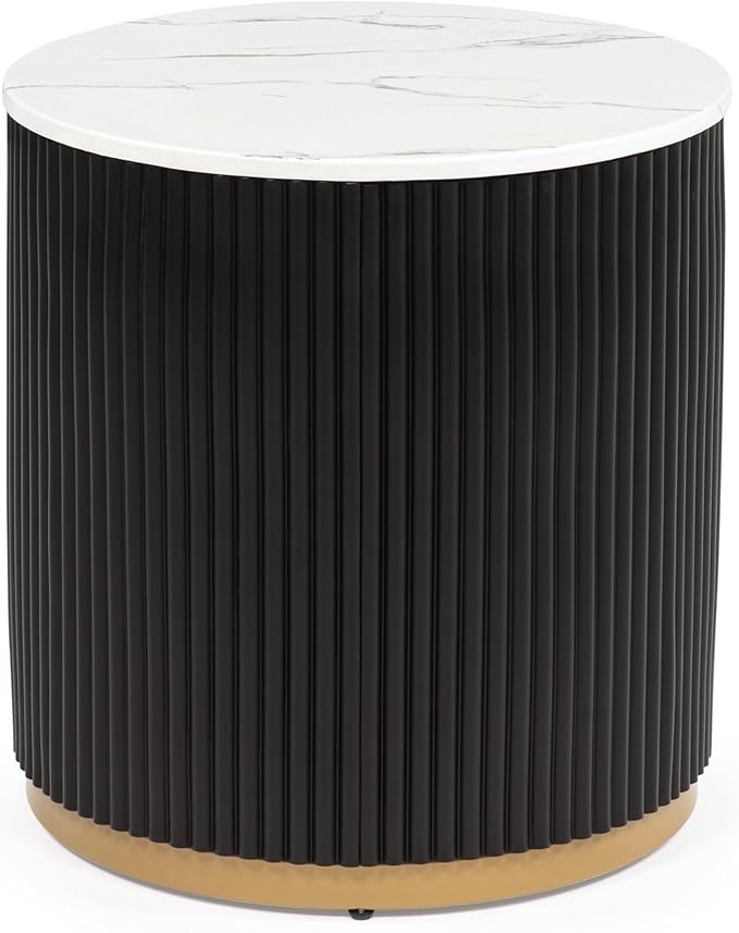 kevinplus ø22'' Faux Marble Top Side Table Round Circle End Table for Living Room, Modern Luxurious Wooden Base Gold-Finished Style, Easy Assembly, Black & Gold & White