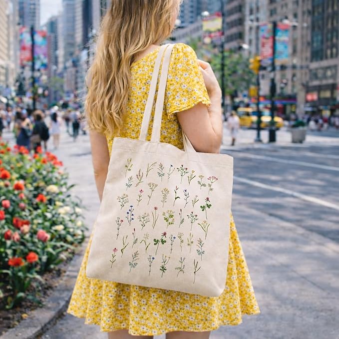 Floral Canvas Tote, Women Weekend Bags, Reusable Grocery Canvas Bag, Large Two Sided Printing Tote Bags