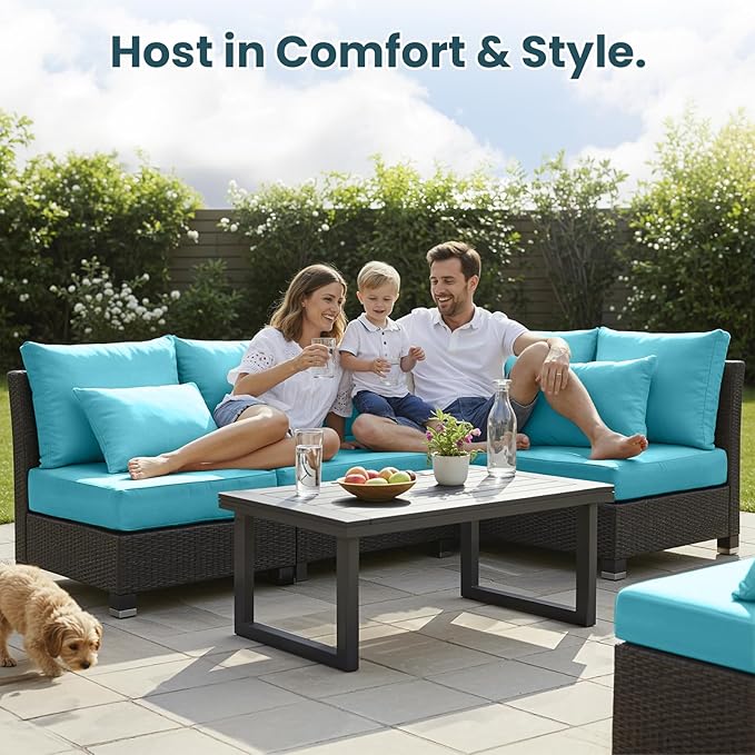 Outdoor Chair Cushions, 6 Inch Thick Patio Seat & Back Cushions Set with Removable Cover, Waterproof Patio Cushions for Outdoor Furniture, 22 x 24 Inch, Sky Blue 4- Set