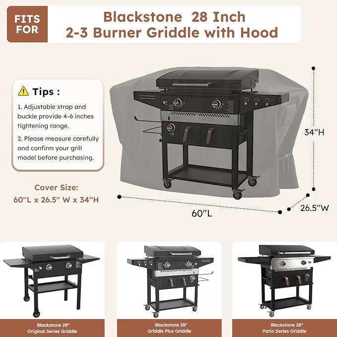 MR. COVER Griddle Cover for Blackstone 28 Inch Griddle with Hood - Heavy Duty 600D Waterproof Cover, UV & Wind Resistant, Air Vent, Double Buckle Straps, Fits Blackstone 28" 2-3 Burner