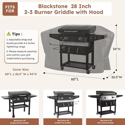 MR. COVER Griddle Cover for Blackstone 28 Inch Griddle with Hood - Heavy Duty 600D Waterproof Cover, UV & Wind Resistant, Air Vent, Double Buckle Straps, Fits Blackstone 28" 2-3 Burner