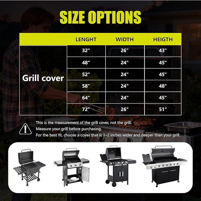YSPACE Grill Cover Heavy Duty Waterproof 64 Inch, 3–4 Burner Gas BBQ Grill Cover, UV & Fade Resistant, Fits Weber, Char-Broil, Brinkmann, Jenn Air, Nexgrill 3-4 Burners Barbecue, Brown