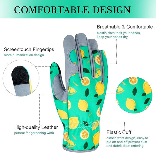 Leather Gardening Gloves for Women Thorn Proof Garden Gloves Touch Screen Working Gloves Gifts,M