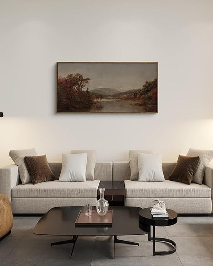 InSimSea Extra Large Framed Vintage Wall Art, Living Room Country Farmhouse Decor, Fall Nature Landscape Paintings, Canvas Prints, Retro Scenery Long Picture for Bedroom Above of Bed,20x40inch