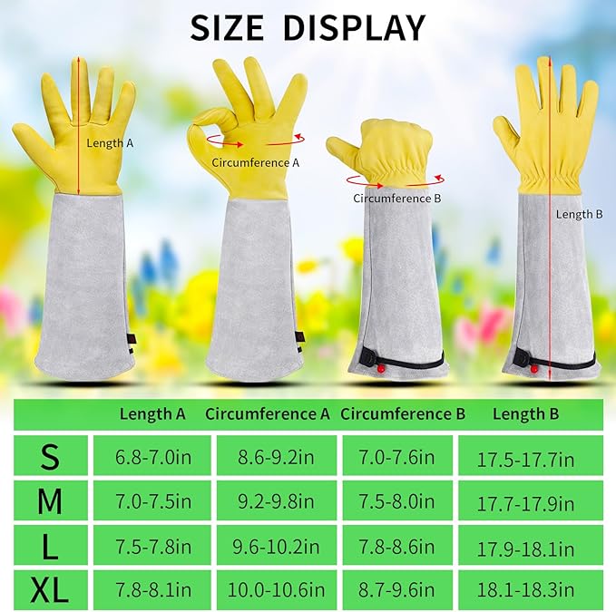 Rose Pruning Gloves for Men/Women, Long Gardening Gloves Thorn Proof, Cactus Glove, Goatskin Leather Planting Gauntlet Garden Working Glove, Gardening Gifts for Gardeners (Small)