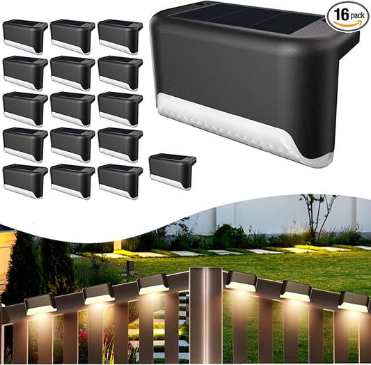BKBB PPBB Solar Deck Lights Outdoor, 16 Pcs Solar Step Lights, Waterproof LED Solar Lights for Outdoor Stairs, Step, Fence, Yard, Patio, Railing, Garden and Pathway