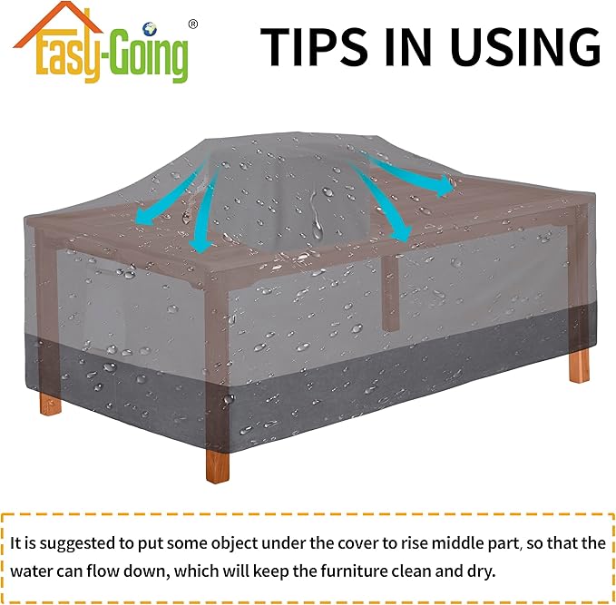 Easy-Going 600D Heavy Duty Rectangular Table Cover UV Resistant and Waterproof Outdoor Lawn Patio Furniture Cover (84" Lx44 Wx23 H, Gray/Dark Gray)