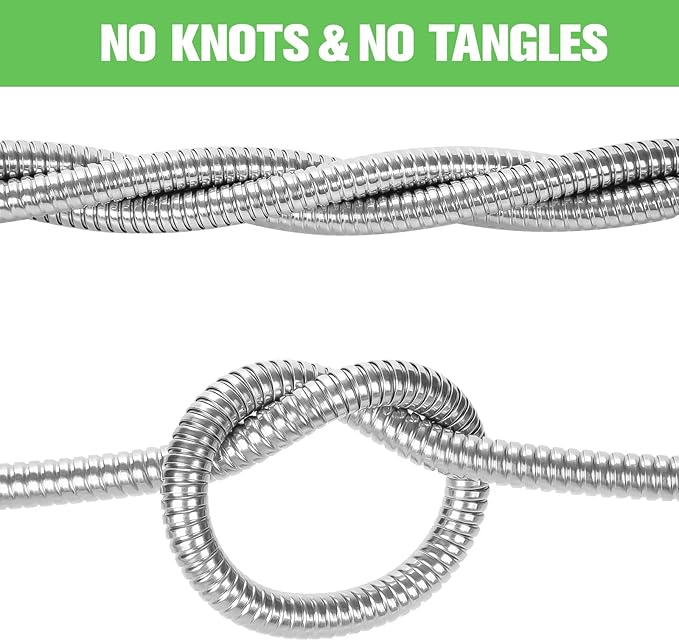 TVKB Metal Garden Hose 150ft Stainless Steel Water Hose Super Tough Flexible Water Pipe with 3/4 inch Brass Fittings and Sprayer Nozzle, Kink & Tangle Free, Rust Proof