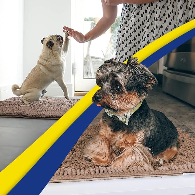 Muddy Mat® | Super Water Absorbent Door Mat Indoor, Microfiber Quick Dry Chenille Entryway Rug, Slip Resistant Front Door Mat, Indoor Mats for Entryway, Machine Washable Pet Rug, Tan 24" x 120"
