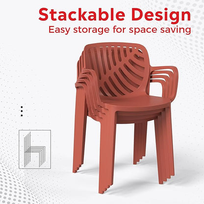 Costaelm 5 Piece Patio Furniture Set, HDPE Patio Square Bistro Table and Stackable Chairs Sets for 4, Outdoor Furniture All Weather for Backyard Poolside, Red