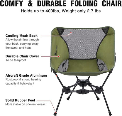MOON LENCE Portable Camping Chair Backpacking Chair - The 4th Generation Ultralight Folding Chair - Compact, Lightweight Foldable Chairs for Hiking Mountaineering, Beach (Green-2Pack)