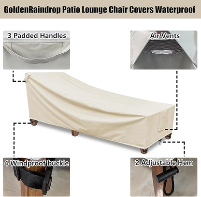 Chaise Lounge Cover Outdoor Waterproof - 2Pack, 600D Weather-Resistant Polyester UV-Resistant and Tear-Resistant Fabric, Patio Lounge Chair Covers 80" L x 30" W x 27" H, Beige