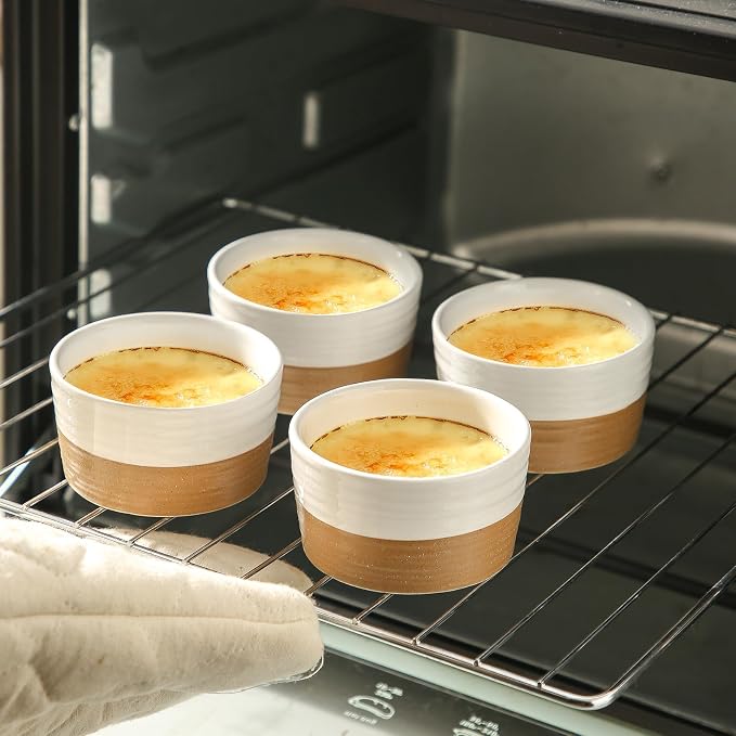 Hasense Ramekins Set of 6, 8 Oz Oven Safe Dessert Bowls, Farmhouse White Ramekins for Creme Brulee, Souffle, Custard, Pudding & Dipping Sauces, Kitchen Decor