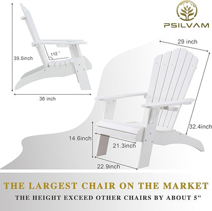Psilvam Adirondack Chair, Oversized Poly Lumber Fire Pit Chair with Cup Holder, 350Lbs Support Patio Chairs for Garden, Weather Resistant Outdoors Seating, Relaxing Gift for Father & Mother (4,White)