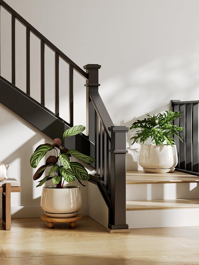 LE TAUCI 12 Inch Pots for Plants, Ceramic Planter with Drainage Hole & Saucer, Thick-Walled Ceramic, Planters for Indoor Plants, Ideal for Living Room & Entryway, Reactive Glaze Beige